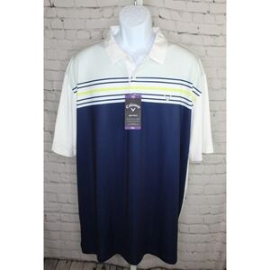 Callaway Opti-Dri Polo Shirt Mens 2XL Blue White Golf Moisture Wicking Stretch